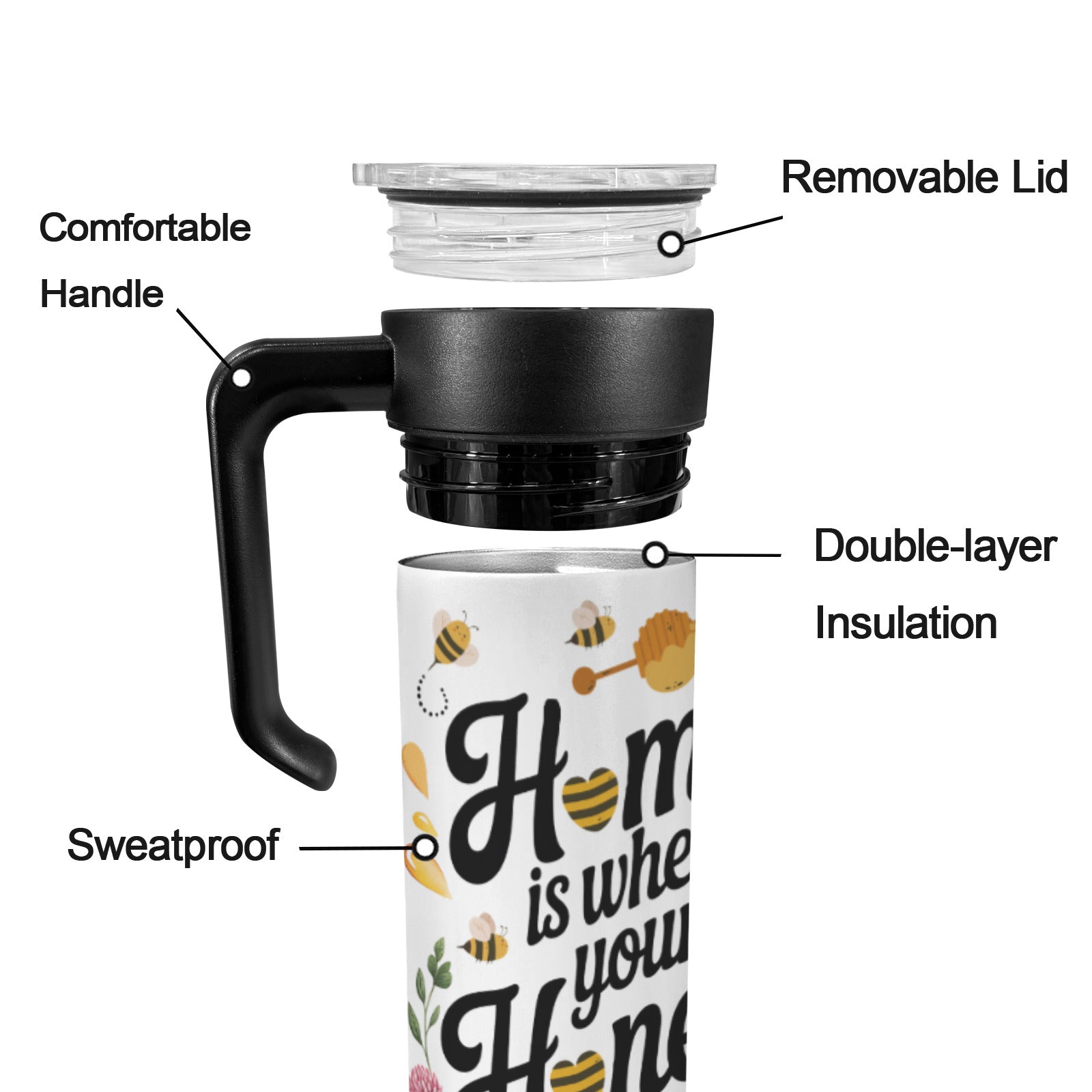 Home is Where Your Honey Is 20 oz Insulated Water Bottle with Handle | Ships from USA
