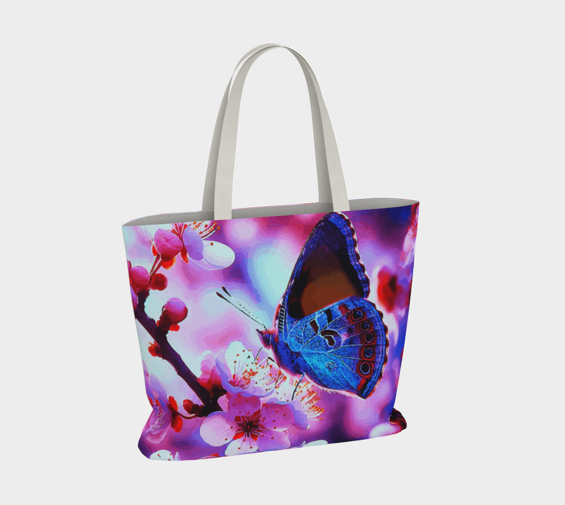 Butterfly with Cherry Blossoms Oversized Canvas Tote Bag