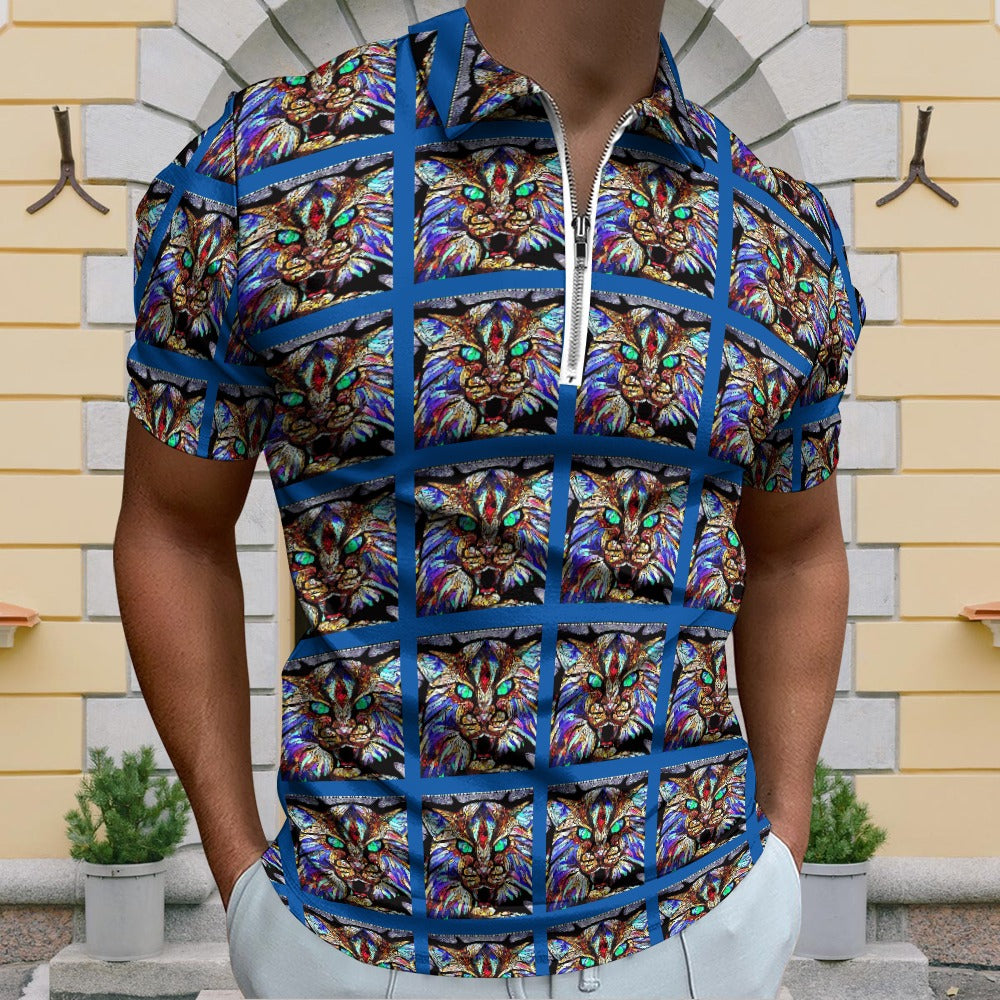 Polo de manga corta con estampado Wildcat de hombre de color azul