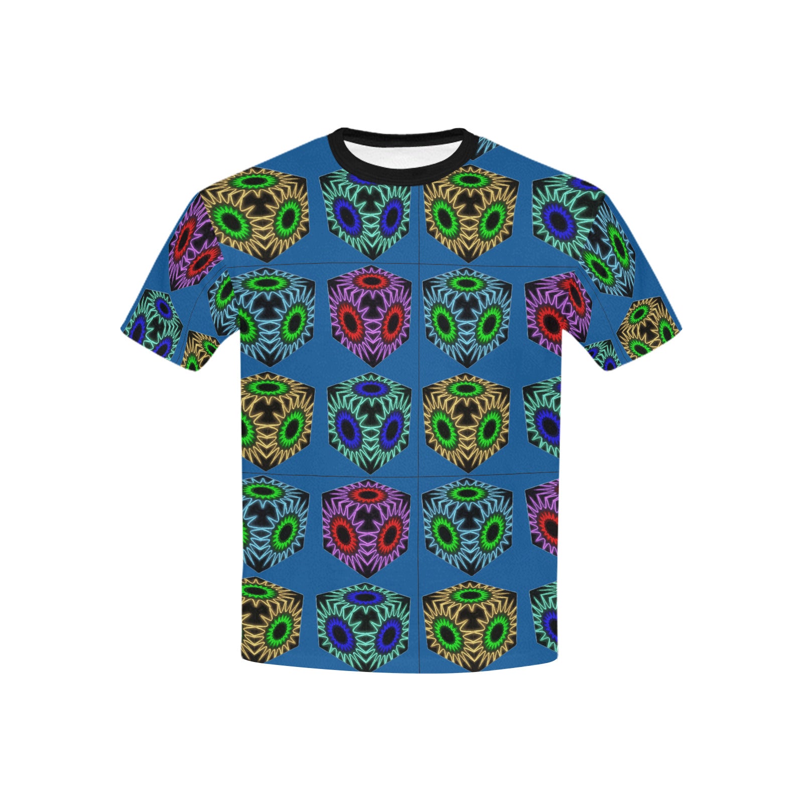 Child's Colorful Cubes Pattern Printed T-shirt (Made in USA)