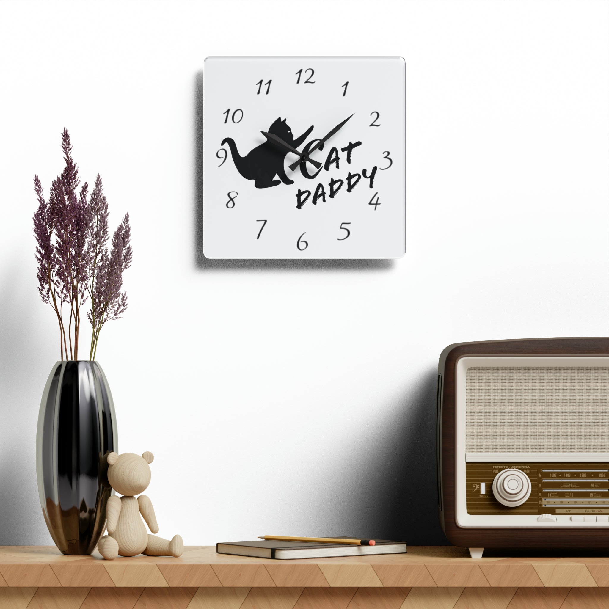 Cat Daddy Playful Kitten Acrylic Wall Clock - Shell Design Boutique