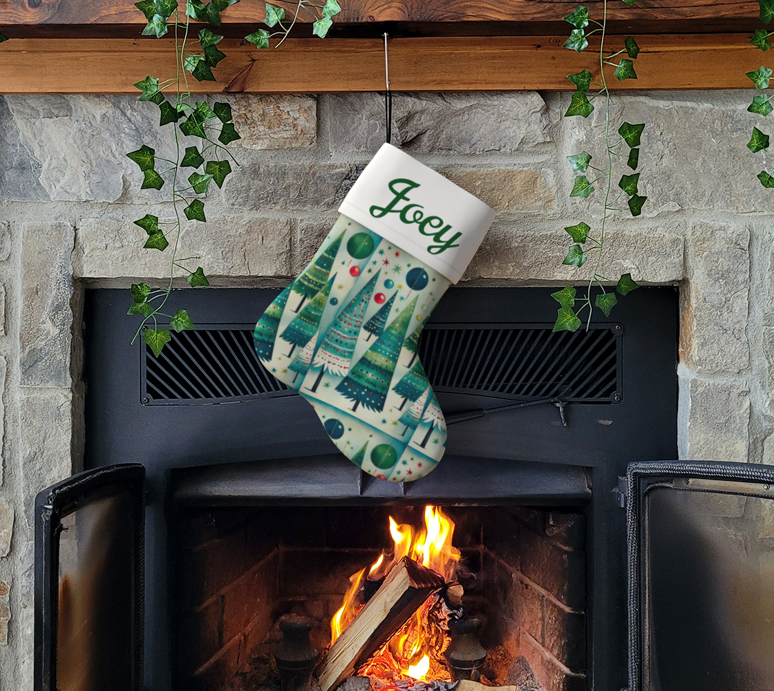 Vintage Christmas Trees on Green Stocking