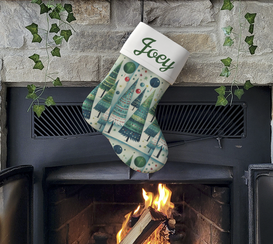 Vintage Christmas Trees on Green Stocking