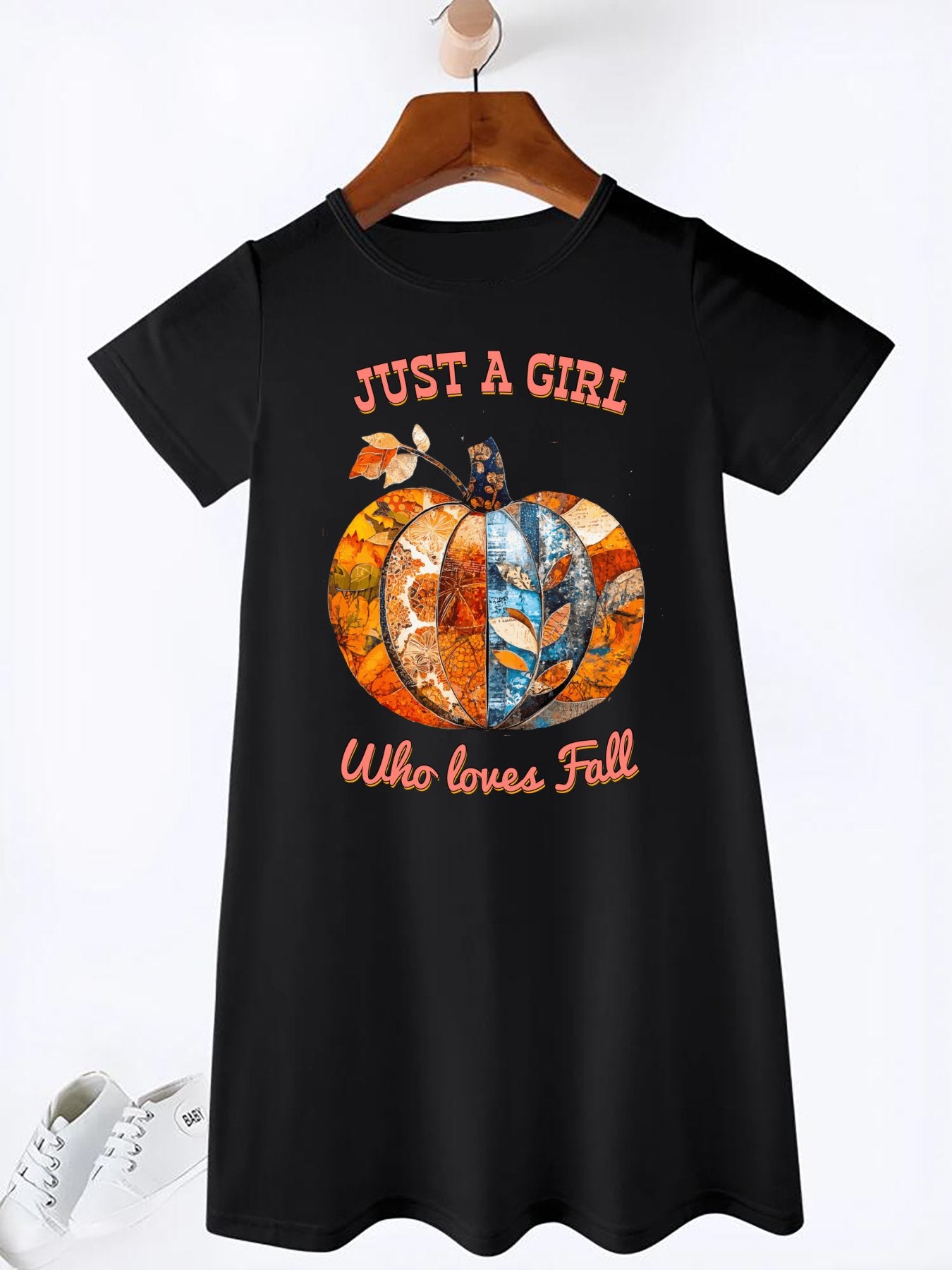 Just a Girl Who Loves Fall Pumpkins Girls' Summer Dress (Front Printing)