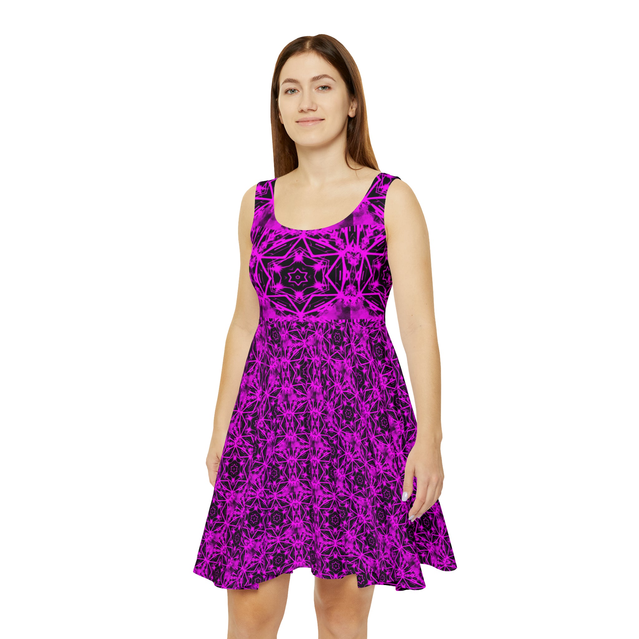 Purple Stars Pattern Printed Skater Dress up to 2XL - Shell Design Boutique