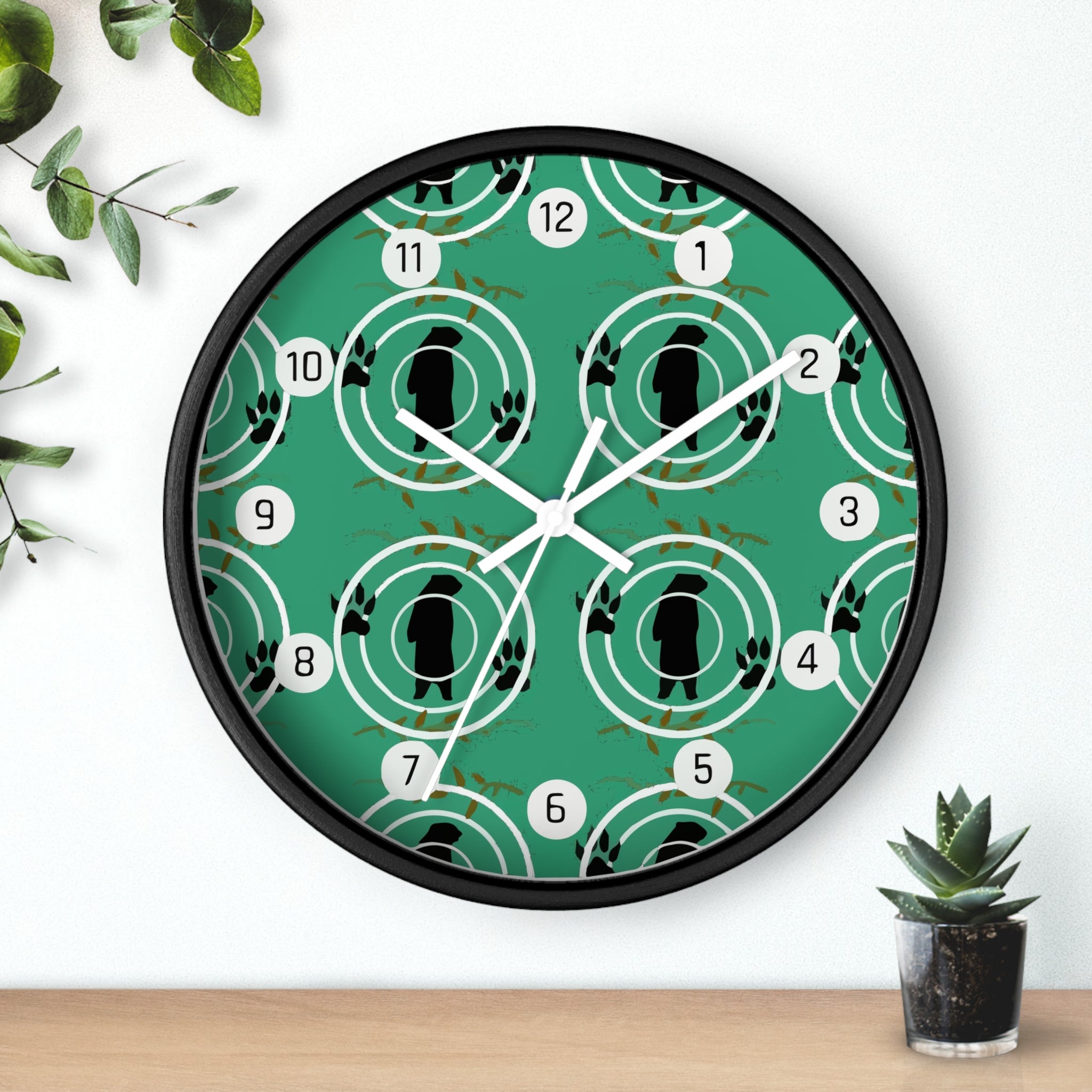 Country Bears on Green Background Wall Clock
