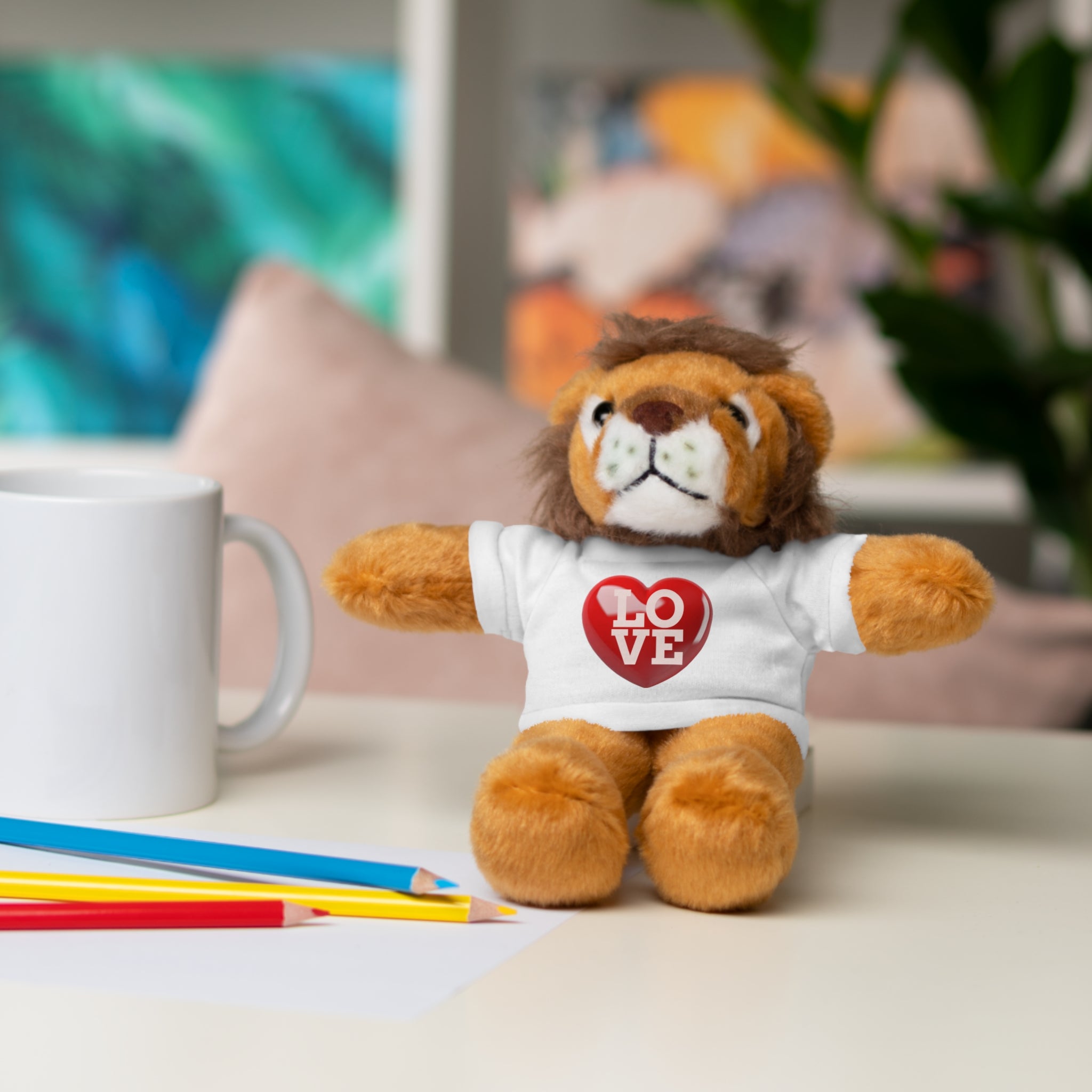 Stuffed Animal Wearing T-shirt with Red Heart and Love