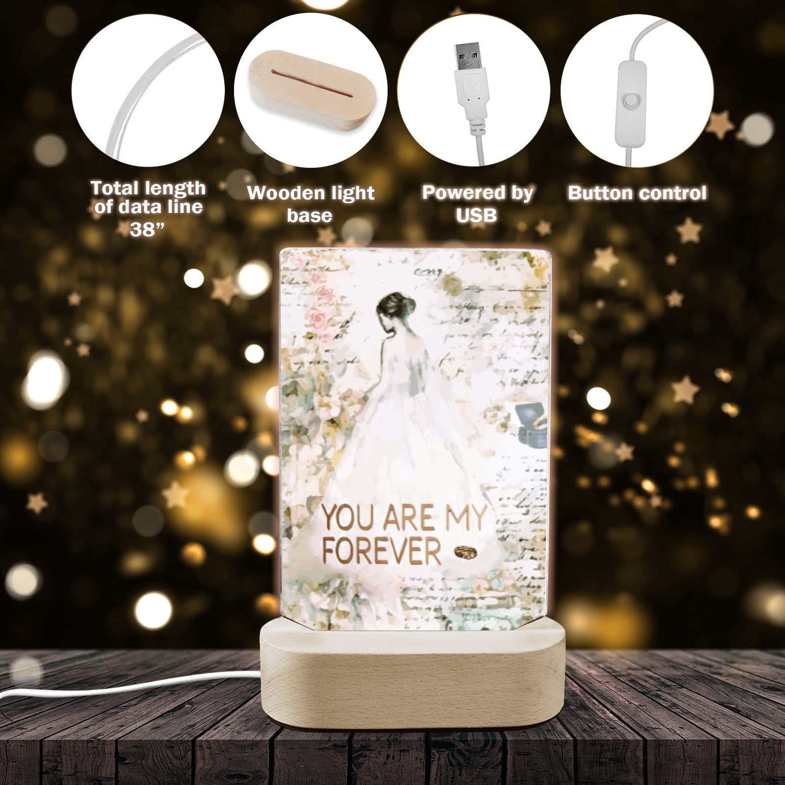 You Are My Forever Bride Acrylic Photo Panel with Lighted Stand (Made in USA)