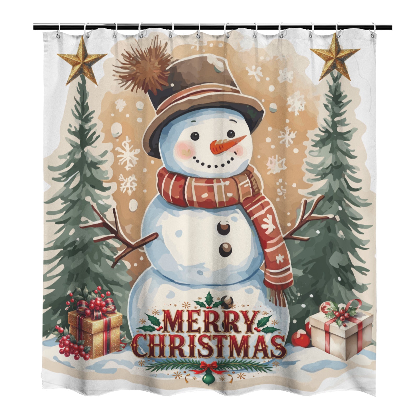 Happy Snowman Merry Christmas Shower Curtain 66