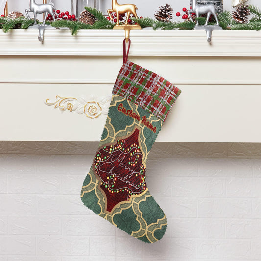 Merry Christmas Arabasque Tile Sequin Christmas Stocking (Made in USA)