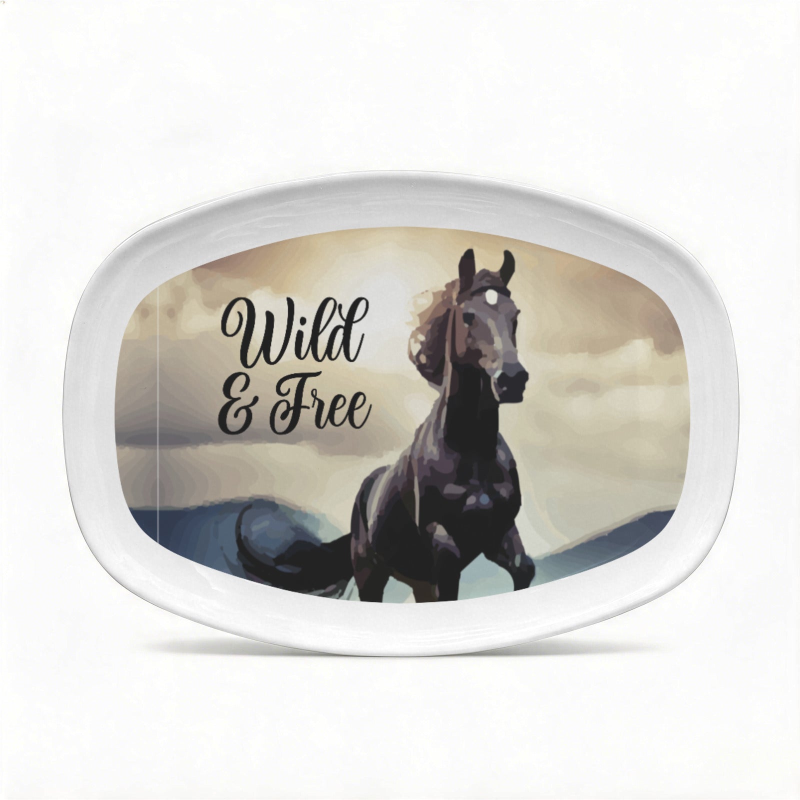 Wild & Free Black Horse Oval Serving Platter Melamine Decorative Plate