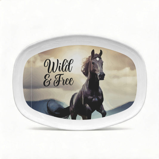 Wild & Free Black Horse Oval Serving Platter Melamine Decorative Plate