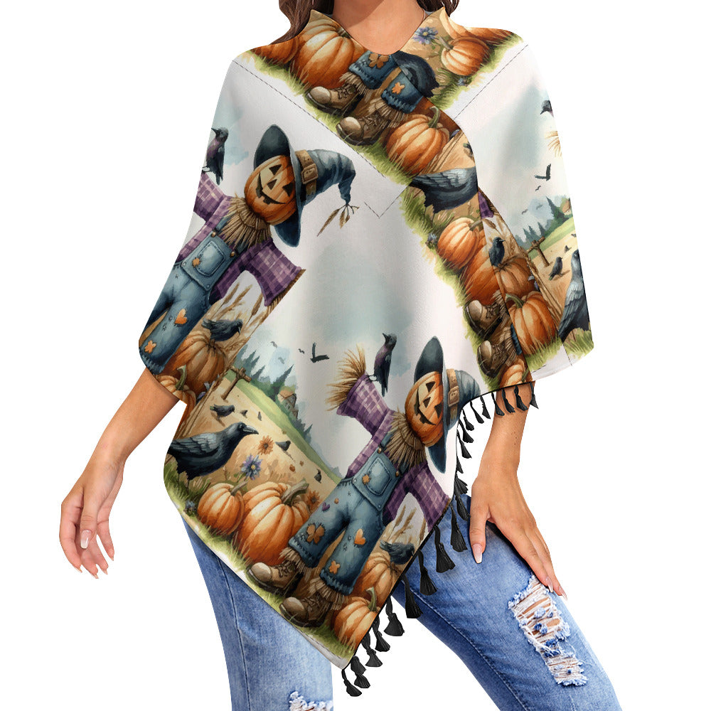 Women's Fall Designs Knitted Cape With Fringed Edge