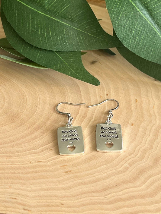 John 3:16 Faith Based Silver Earrings - Handmade Christian Jewelry