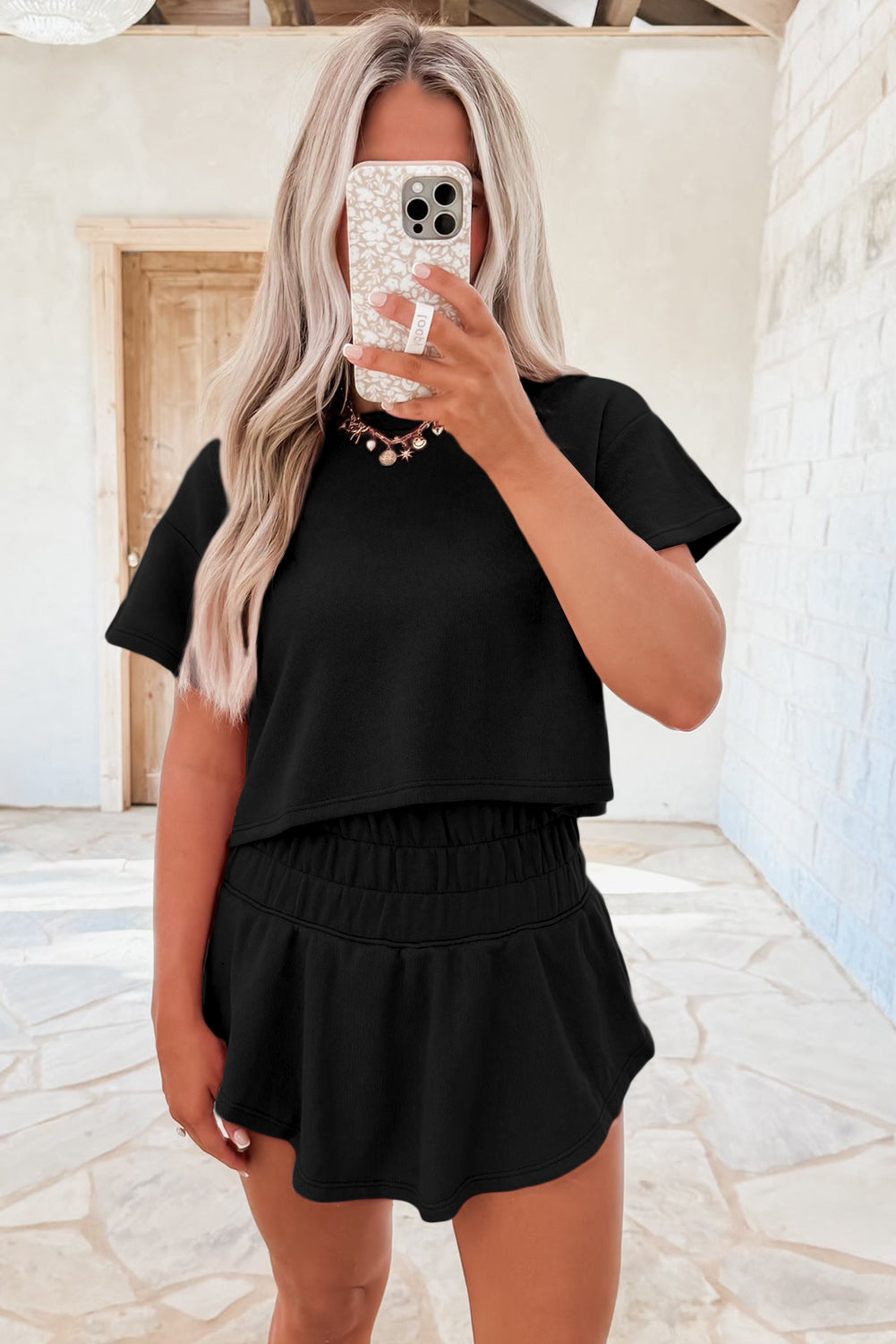 Women's 2-piece Cropped T-shirt and Ruffle High Waist Skort Set Outfit