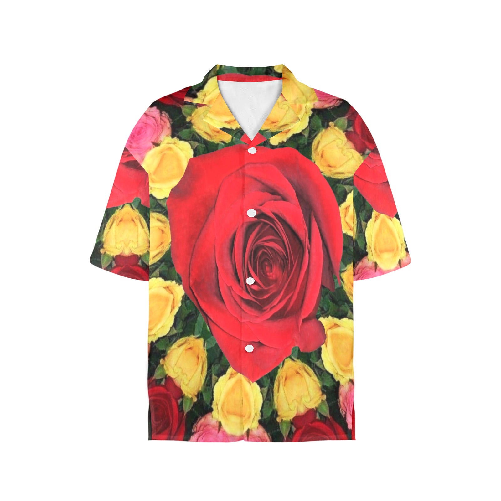 Women's Red Yellow & Pink Roses Hawaiian Shirt (Made in USA)