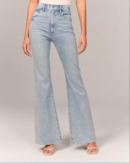 Retro Cowgirl High Waist Denim Jeans - Stylish Micro Flared Vintage Denim for Women