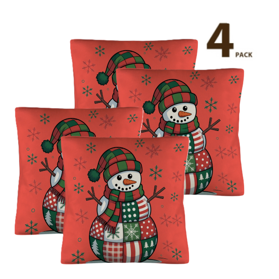 Patchwork Snowman Custom Pillow Case 18 x 18 inch (Made in USA)