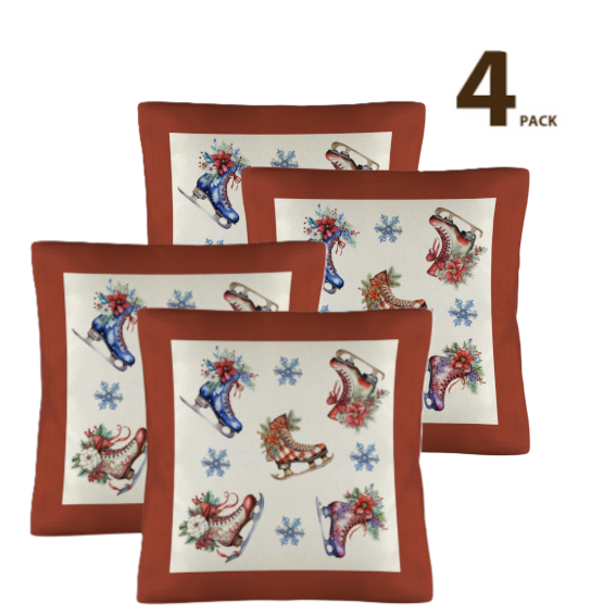 Christmas Skates Throw Pillow Cases 18 x 18 inch (Made in USA)