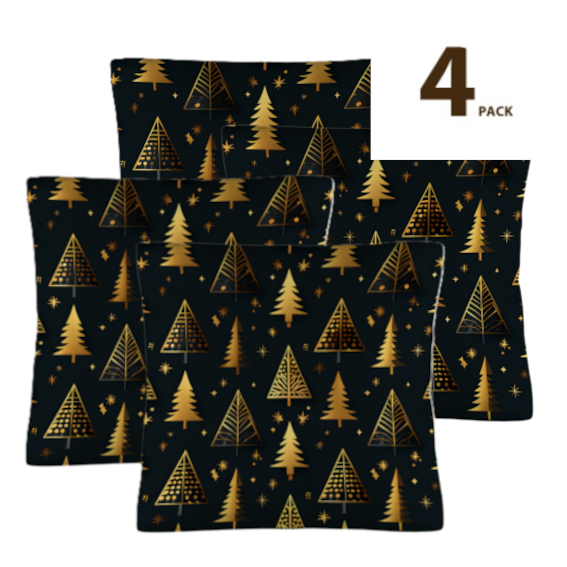 Golden Christmas Trees on Black Background Custom Throw Pillow Cases Covers 18 x 18 inch