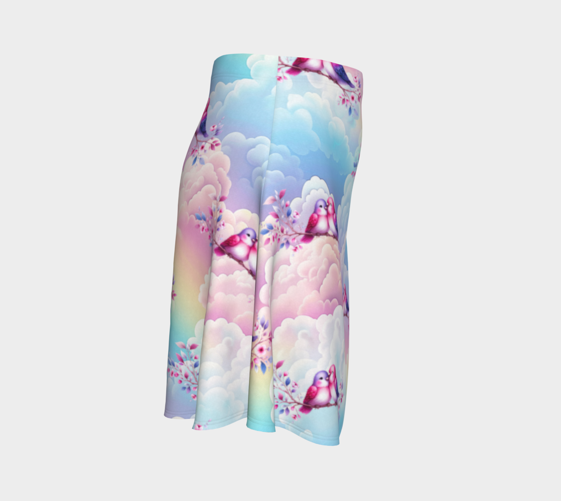 Love Birds and Pastel Skies Short Flared Skirt
