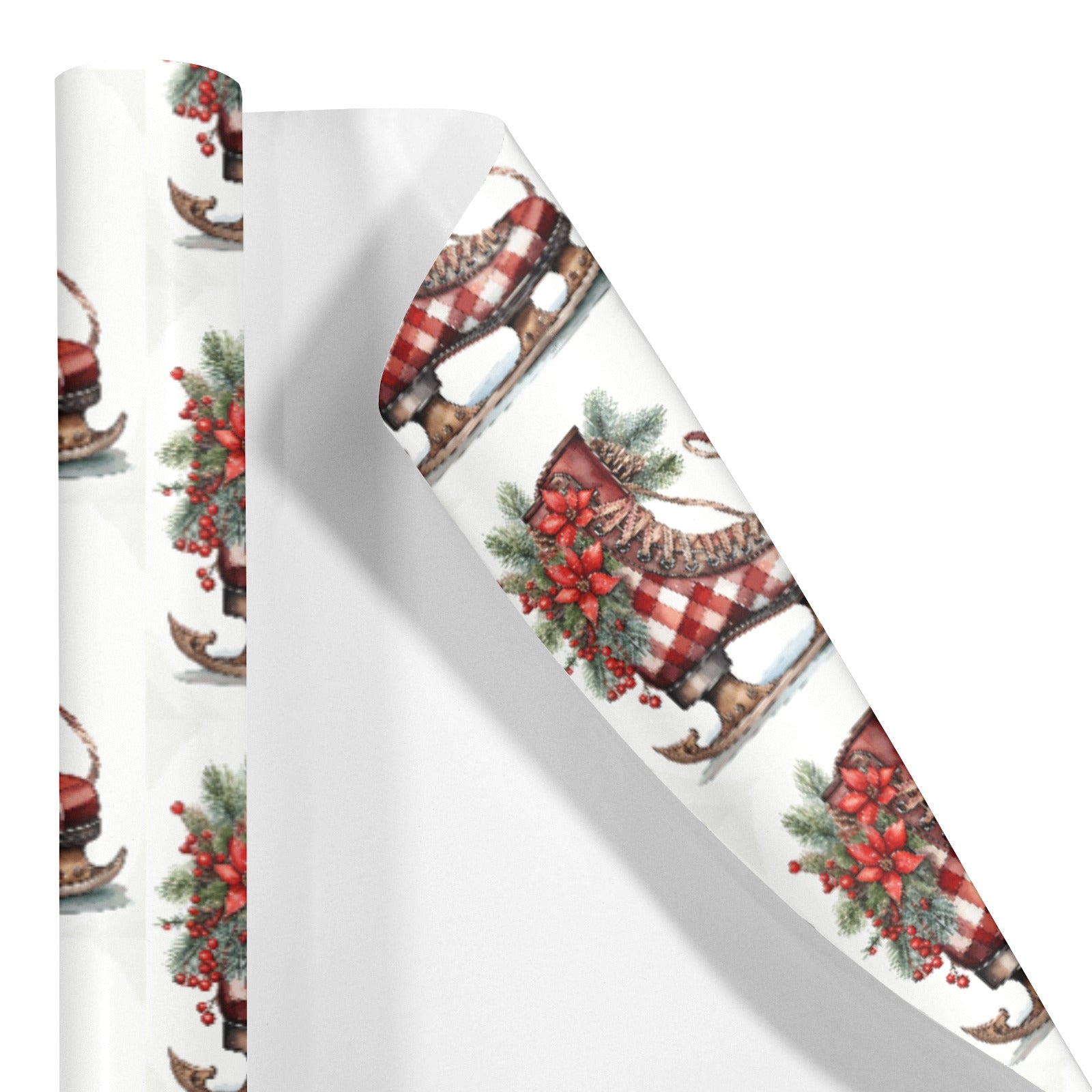 Christmas Red Skates Coated Gift Wrapping Paper - 2 Rolls (Made in USA)