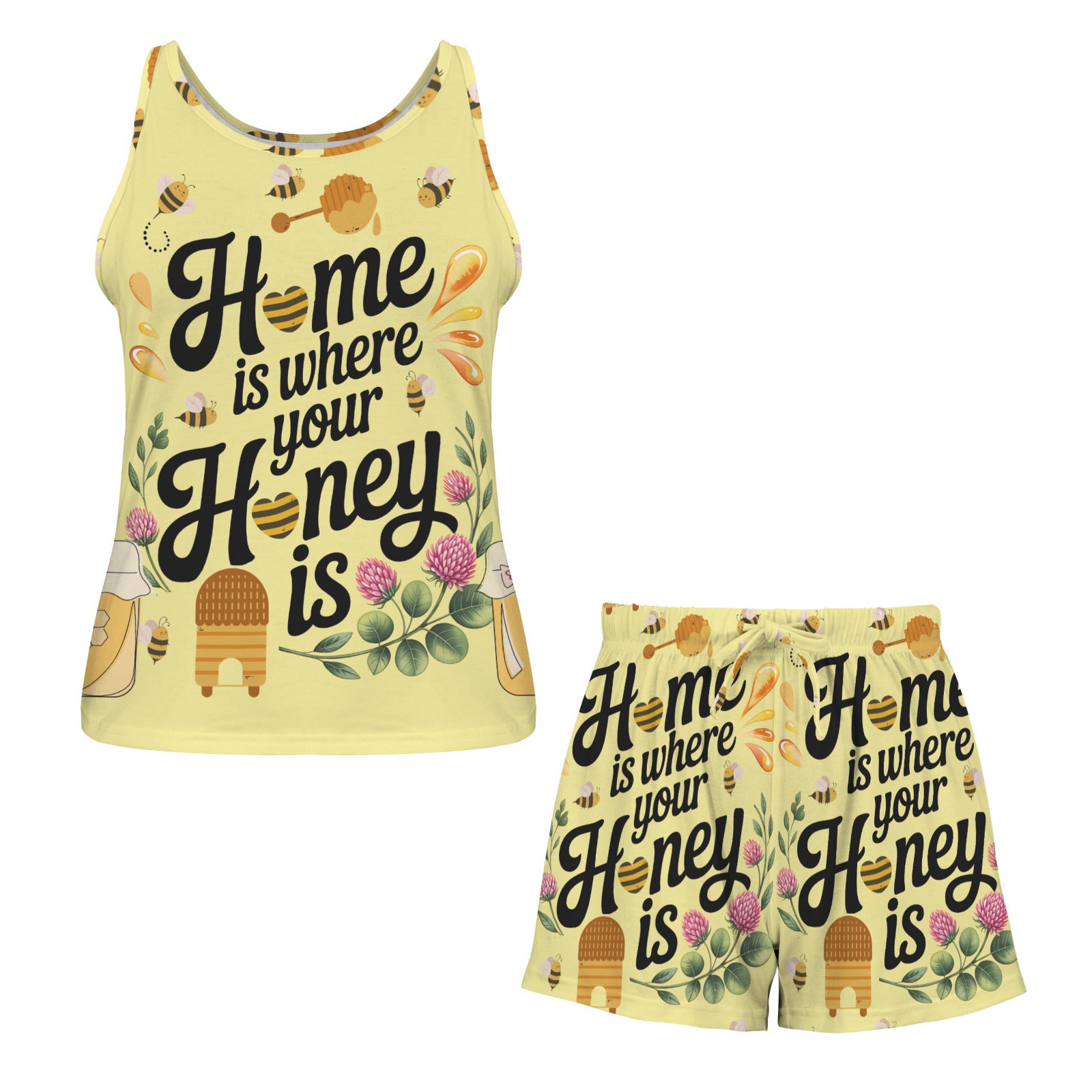 Honey Jar Women's 2-piece Tank Top Pajama Shorts Set (Made in USA)