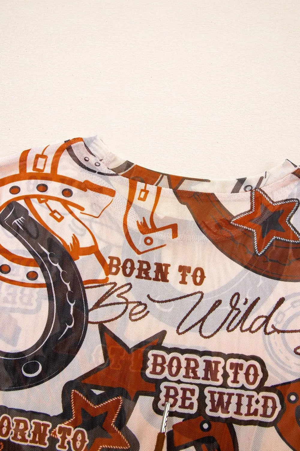 Women's Western Horseshoe Printed Mesh Short Sleeve T-shirt