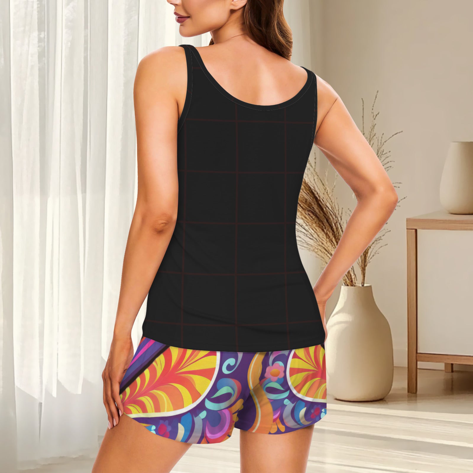 Groovy Butterfly Women's 2-piece Tank Top Pajama Shorts Set (Made in USA)