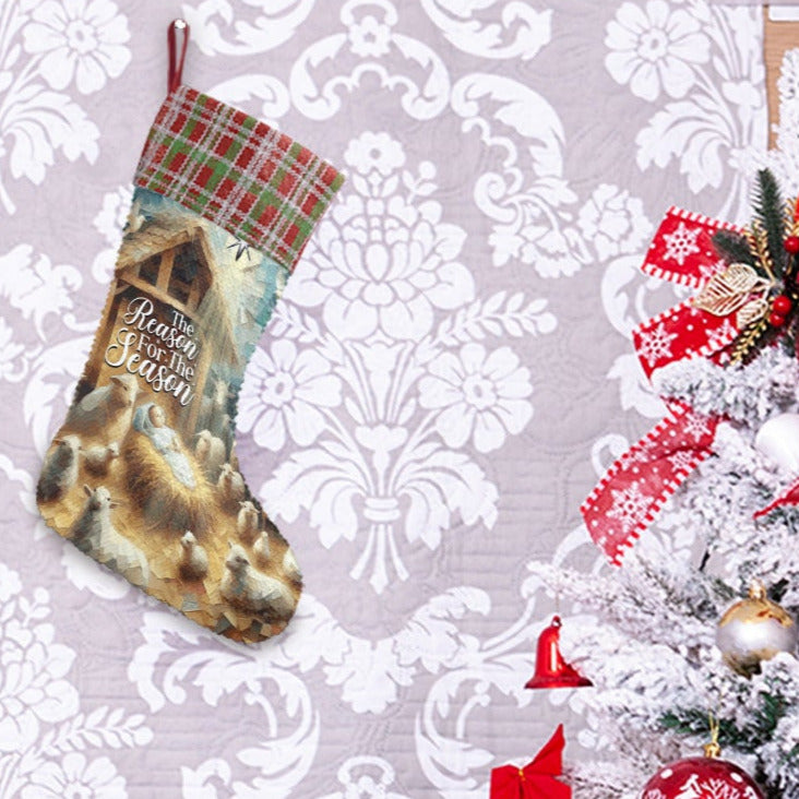 Baby Jesus Reason for the Season Sequin Christmas Stocking (Made in USA)