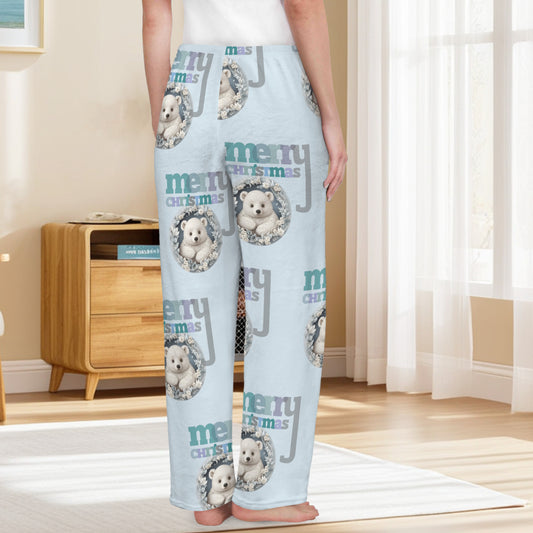 Cute Polar Bear Women's Blue Flannel Pajama Pants (Made in USA)