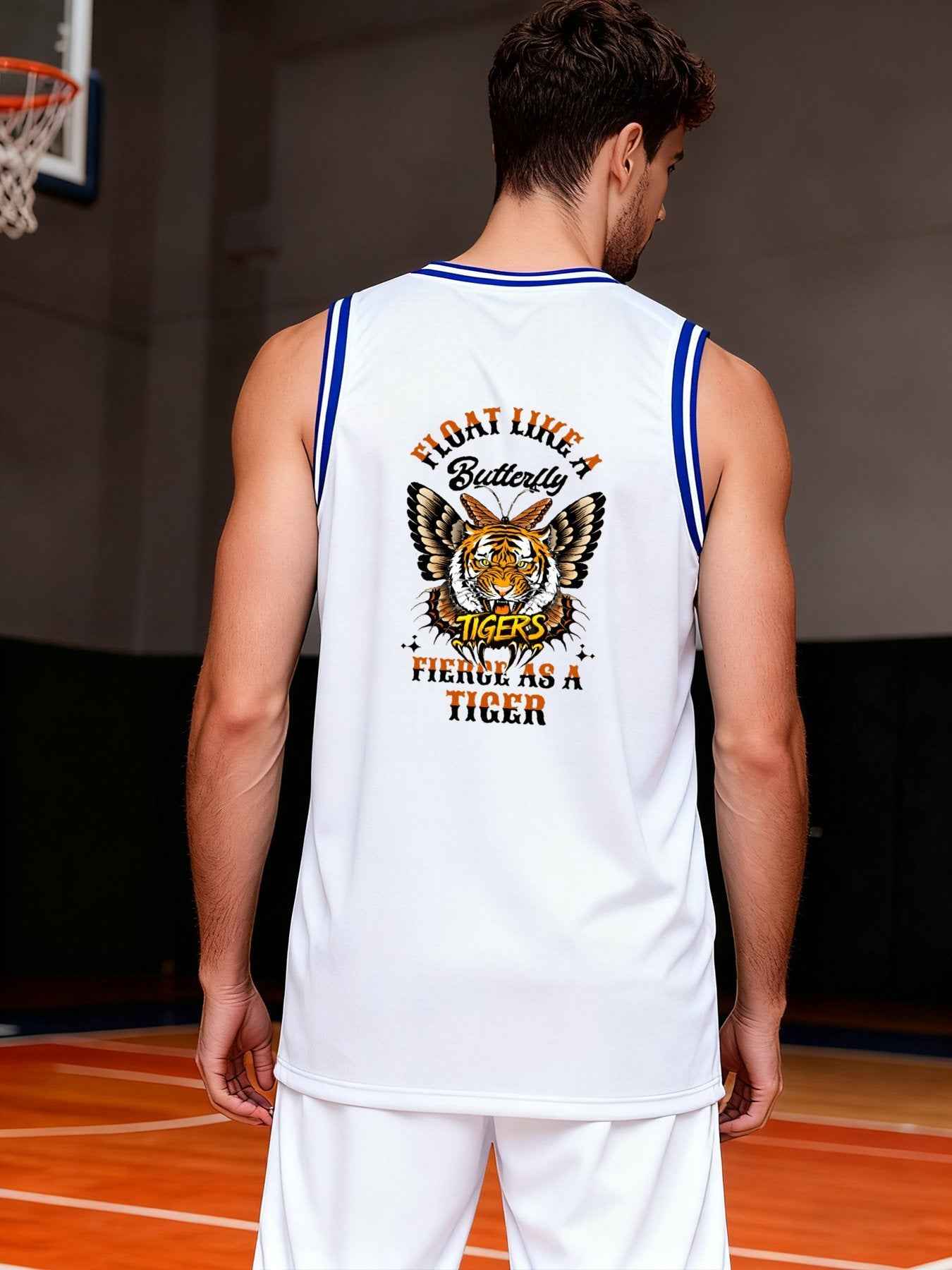 Float Like a Butterfly Fierce Tiger Adult White with Trim Basketball Jersey | Ships From USA