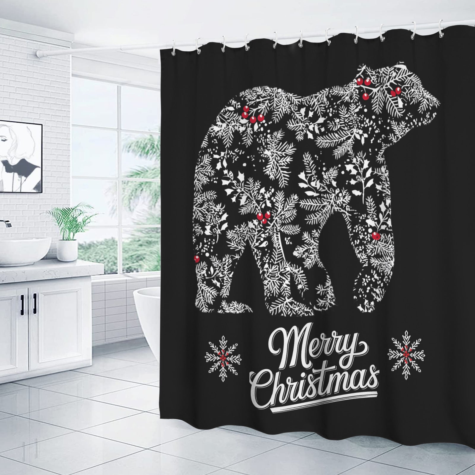 Merry Christmas Chinoiserie Polar Bear Shower Curtain - 66