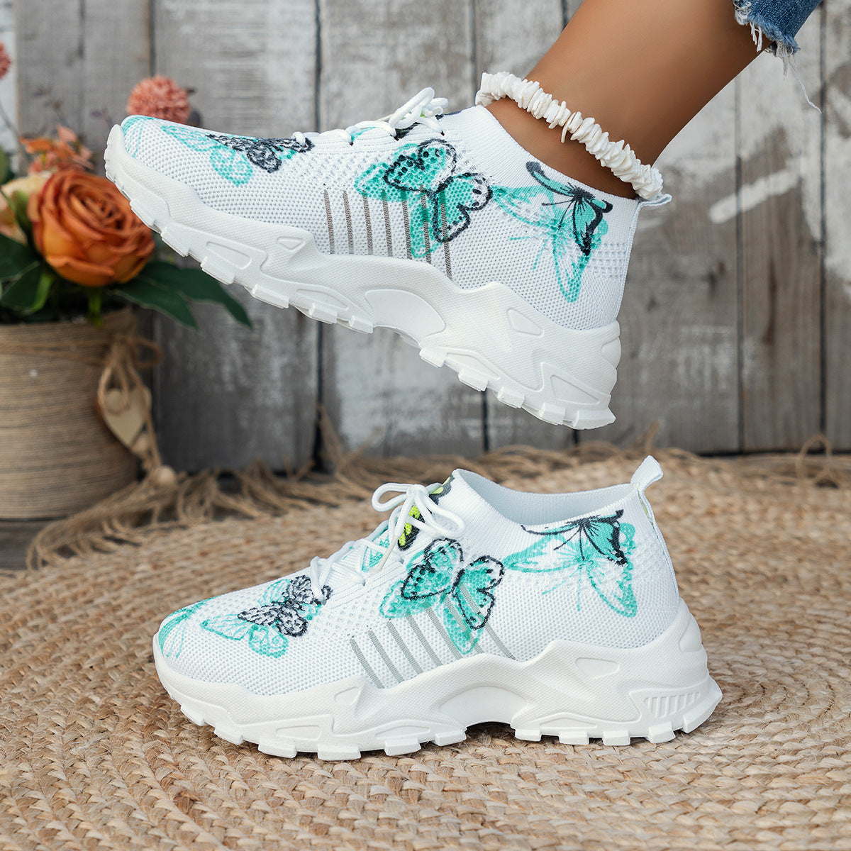 Women's Butterfly Print Mesh Casual Shoes Sneakers