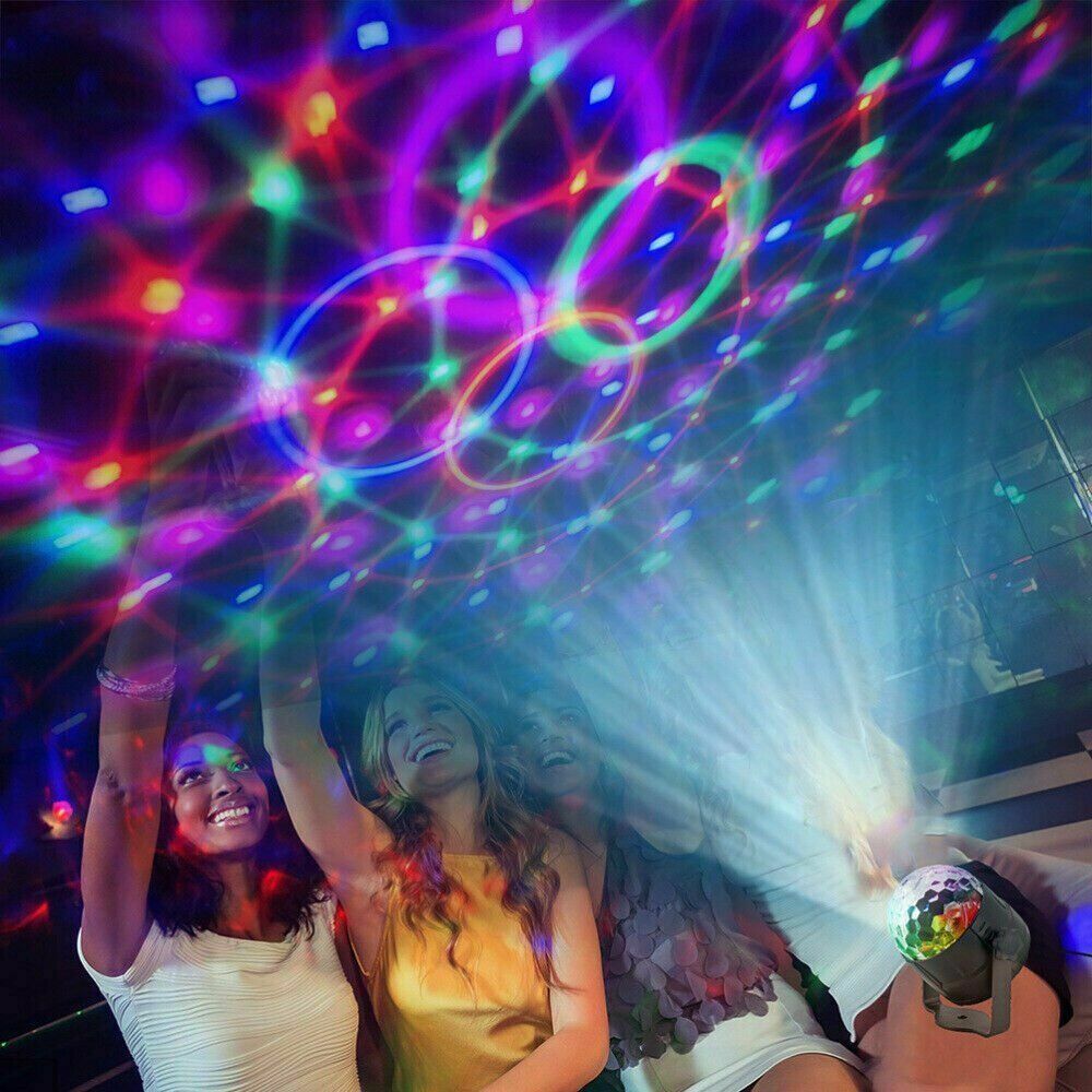 Small Portable DJ Disco Ball Strobe LED Lights Sound Activated with Remote Control