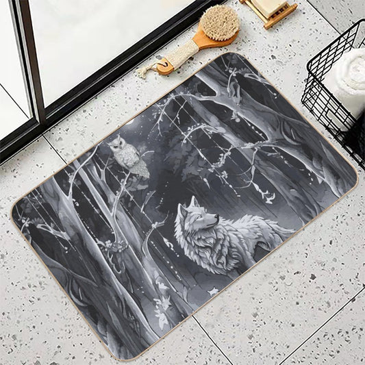 Ethereal Wolf in the Moonlight Flannel Non-slip Bath Mat - 16" x 24"