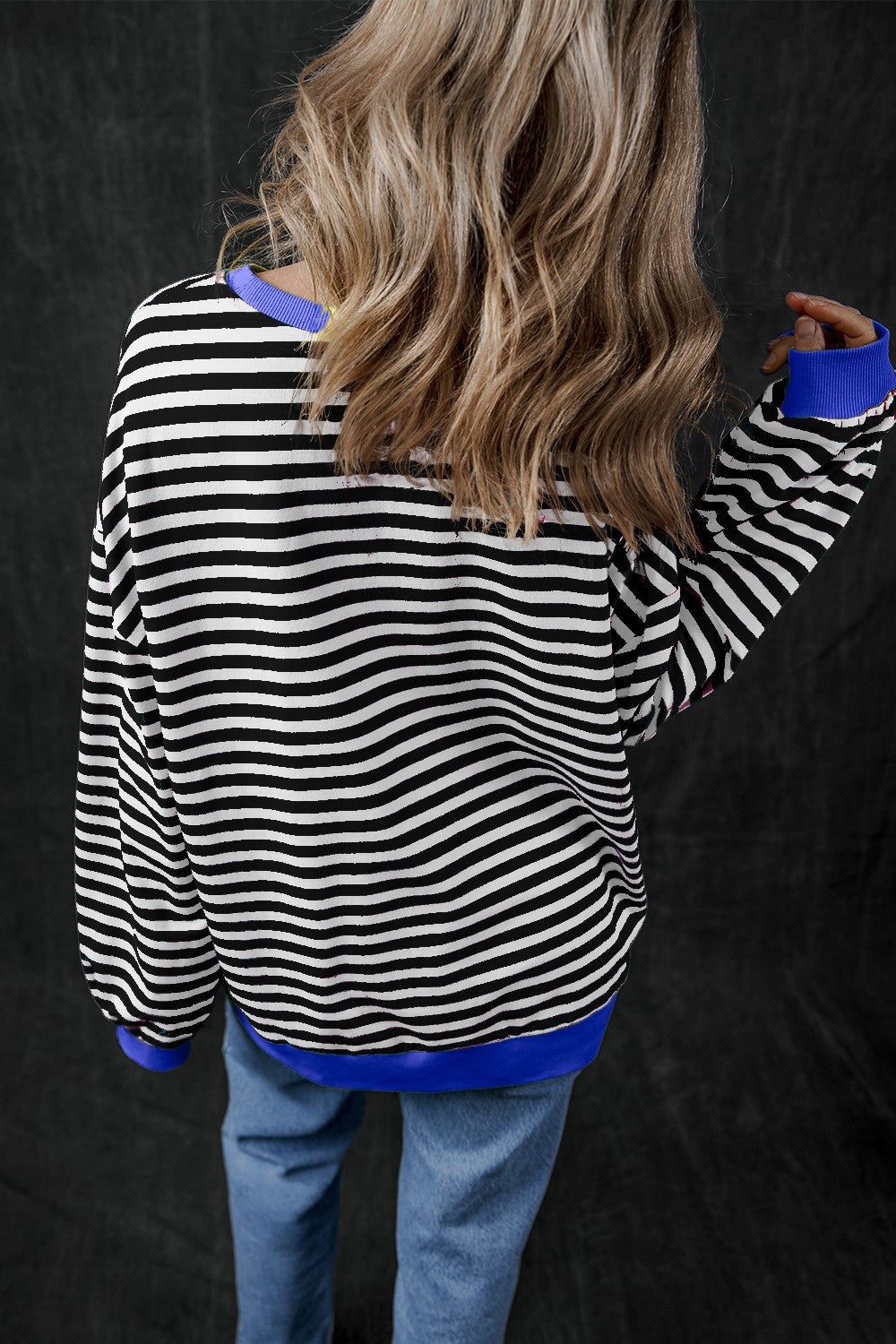 Women's Pumpkin Striped Long Sleeve Sweatshirt