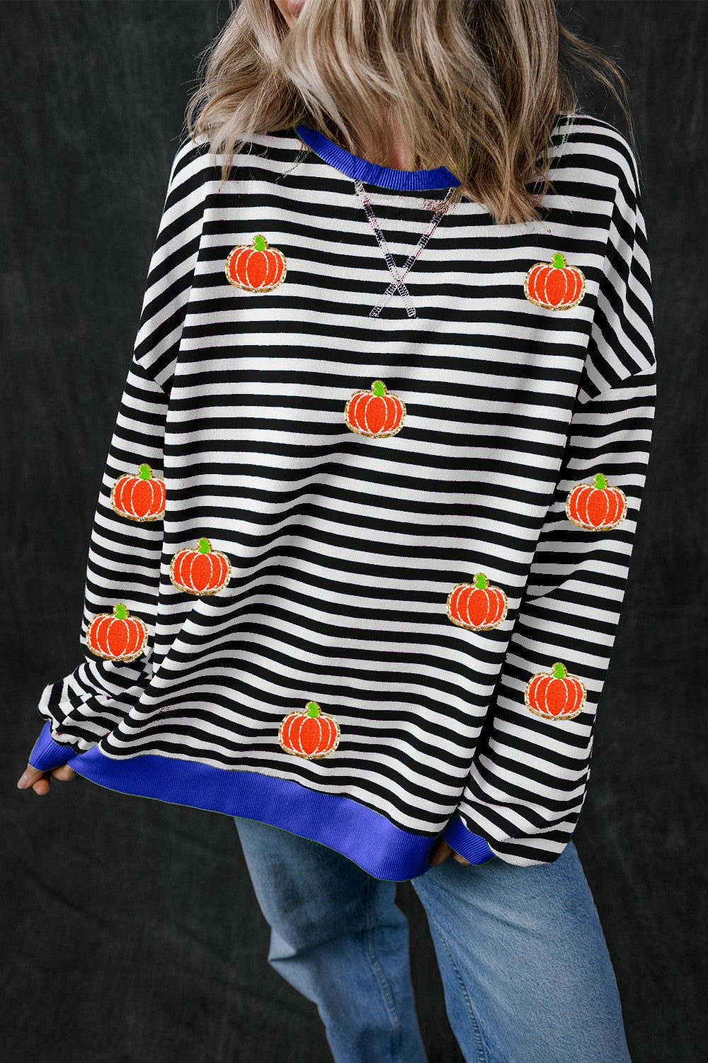 Women's Pumpkin Striped Long Sleeve Sweatshirt