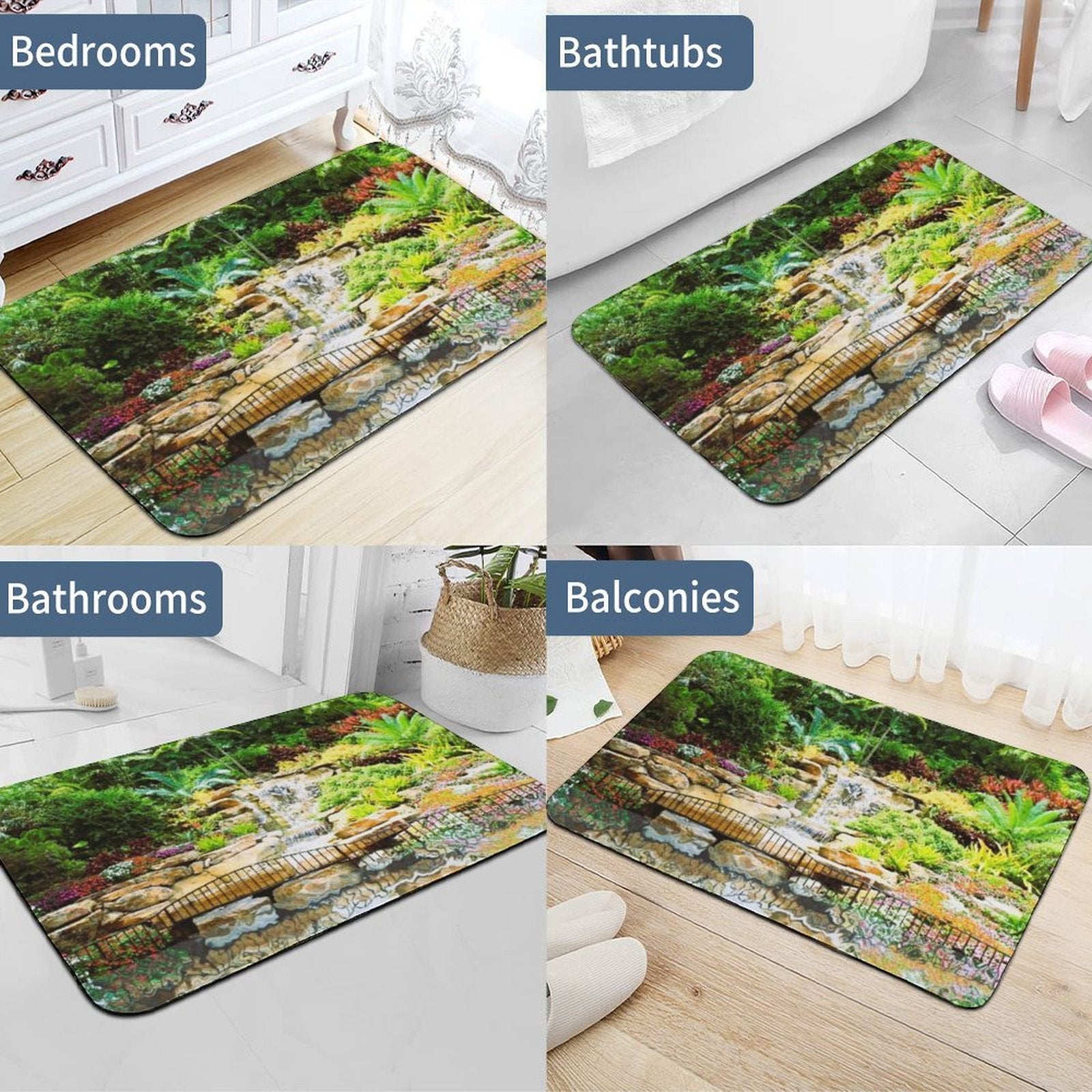 Tropical Waterfall Design Diatomaceous Earth Bath Mat | Ships from USA