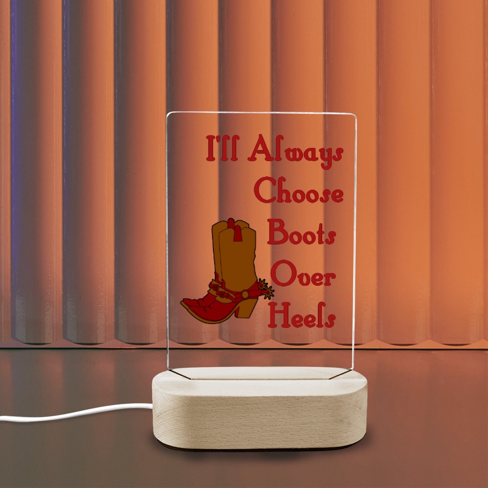 Choose Boots over Heels Acrylic Photo Panel with Lighted Stand (Made in USA)