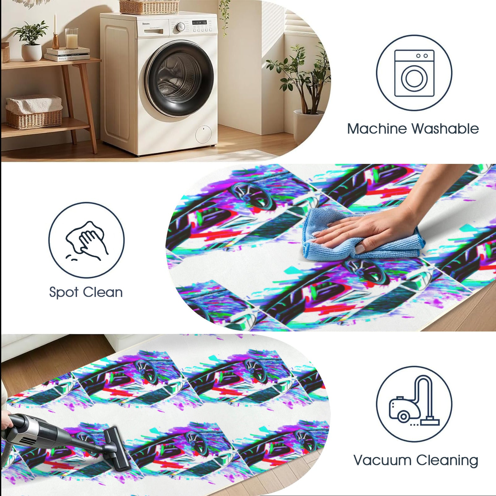 Fast Sports Car Washable Faux Microfiber Runner Rug 60