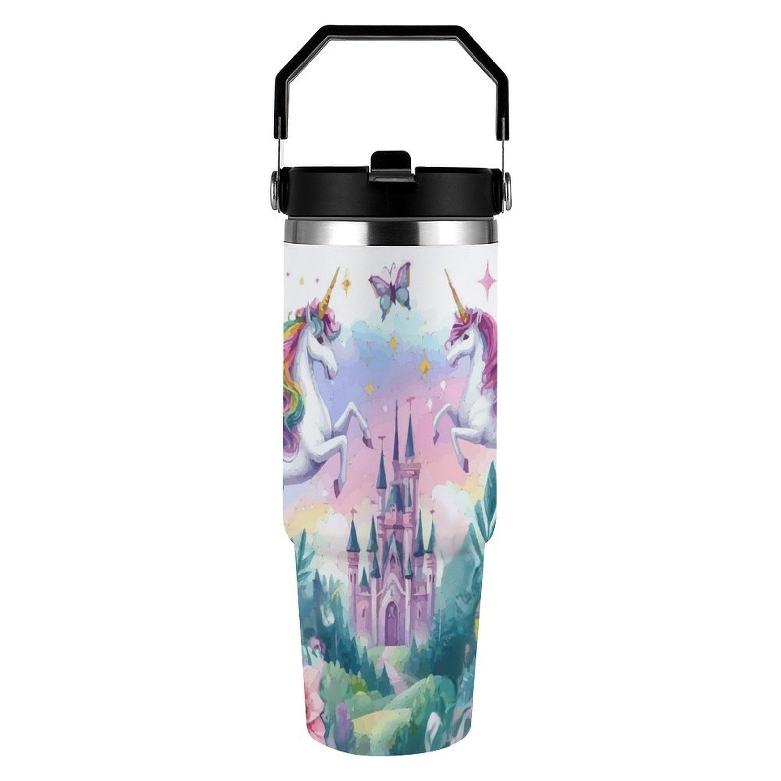Purple Unicorn and Castle 30 oz Water Bottle