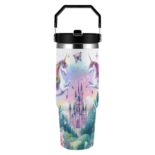 Purple Unicorn and Castle 30 oz Water Bottle