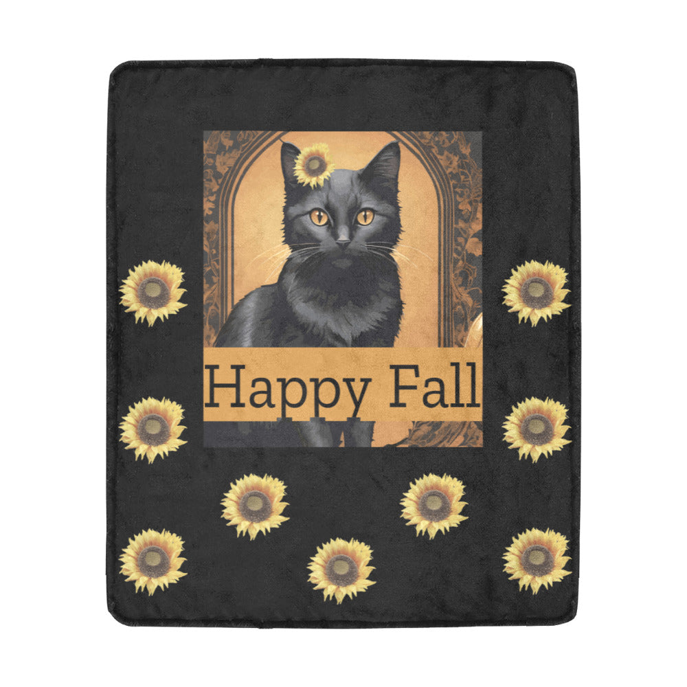 Happy Fall Black Cat with Sunflowers Ultra-Soft Micro Fleece Blanket 50