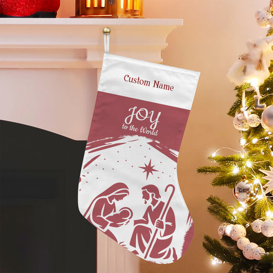 Personalizable Red Joy to the World Christmas Stocking (Made in USA)