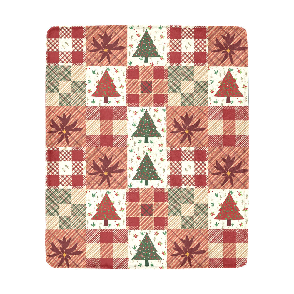 Patchwork Christmas Tree Faux Quilt Design Ultra-Soft Micro Fleece Blanket (Made in USA)