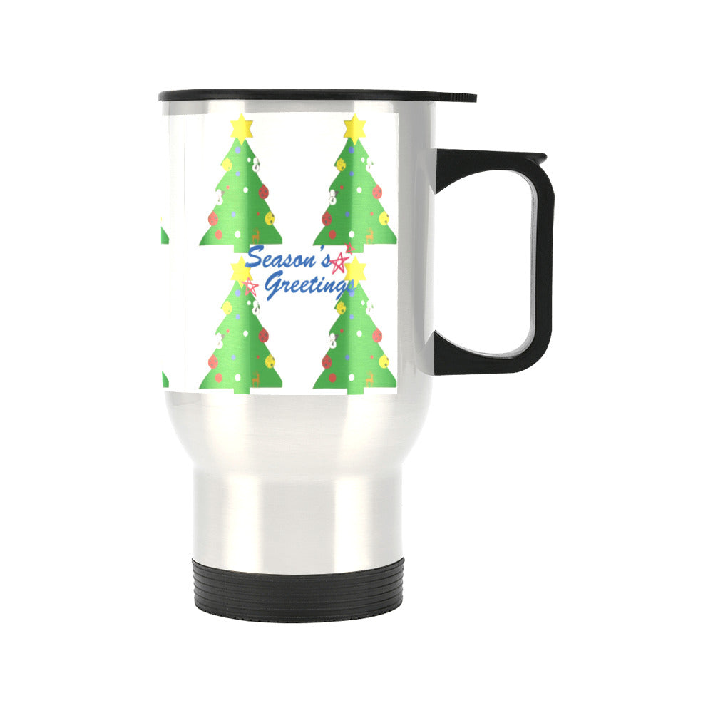 Season's Greetings Silver Travel Mug - 14 oz (Made in USA)