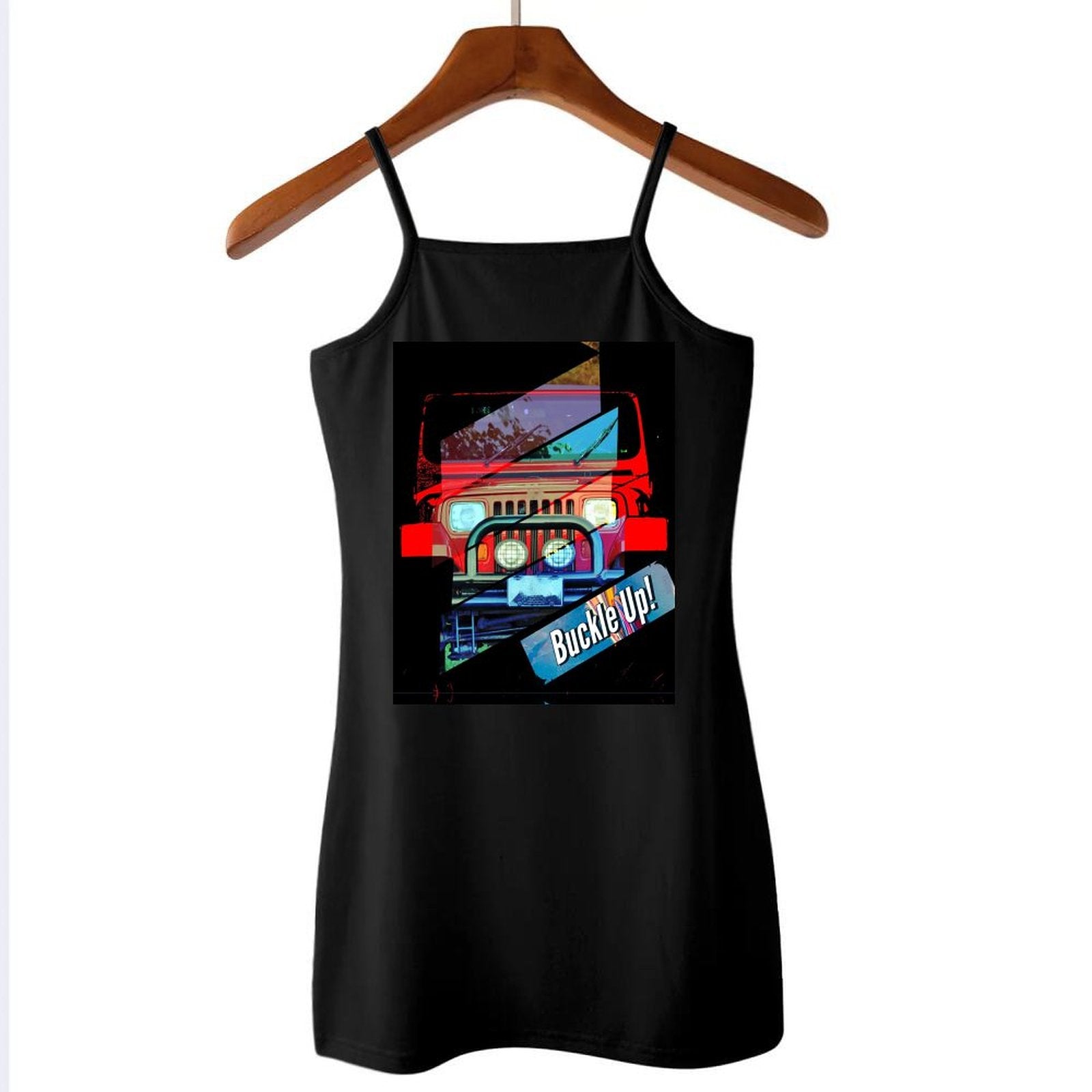 Girl's Buckle Up! 4-wheel Drive Short Black Dress with Spaghetti Straps