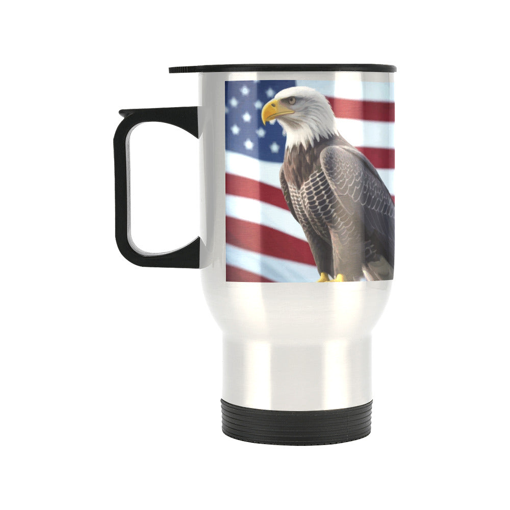 American Bald Eagle Silver Travel Mug - 14 oz (Made in USA)