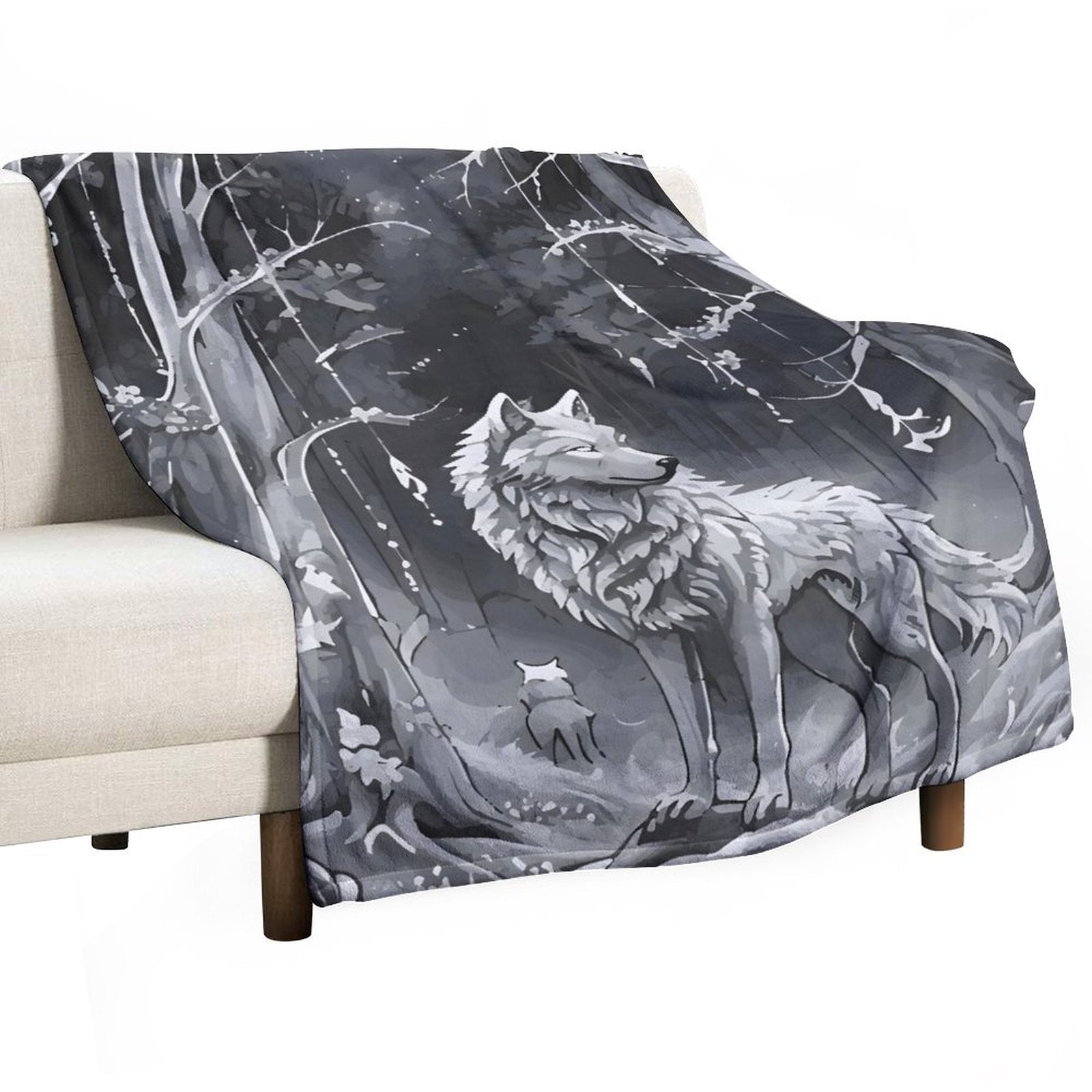 Ethereal Wolf in the Moonlight Flannel Throw Blanket for Bedroom - 30